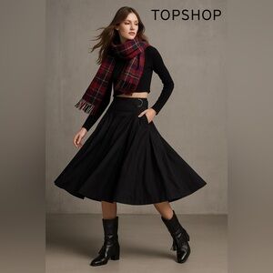 VTG TOPSHOP, Luxury Cotton Twirl-Able,Kilt-Buckled,Full Skirt, Black,Size 12/14